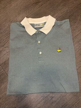 Masters Striped Polo with Cream Collar and Green Stripes